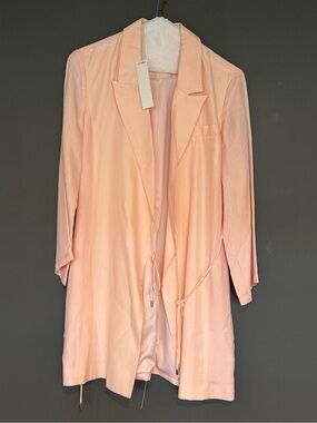 Peach Long Open-Front Blazer with Drawstring Waist